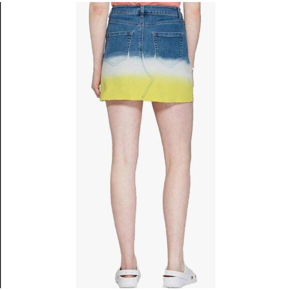 WILD FABLE Ombré Blue White  To Yellow Fade Stretch Denim Jean Mini Skirt Sz 16 - Picture 3 of 9